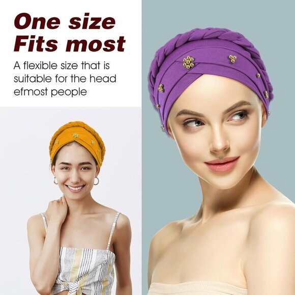 9 Pcs Women Turban Headbands Silky Fiber Faux Pearl Stretch Hair Wrap main image 5